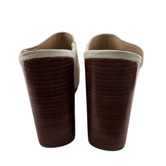 Frye Karissa Heeled Mules Womens 7.5 M Ivory Leather Chunky High Heel Peep Toe - Picture 7 of 14